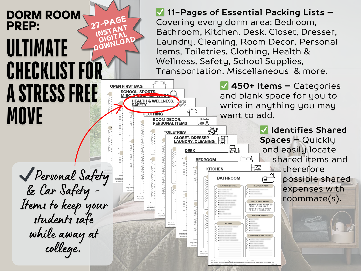 Dorm Room Prep: Ultimate Checklist For a Stress Free Move (Digital Download)