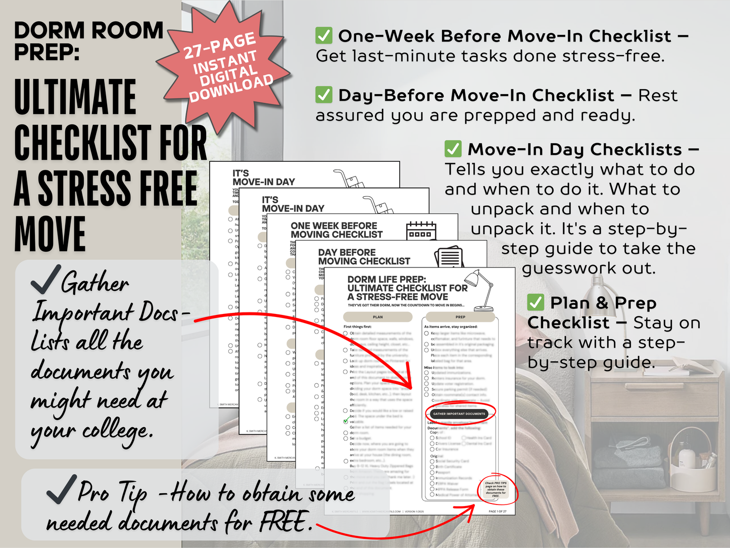 Dorm Room Prep: Ultimate Checklist For a Stress Free Move (Digital Download)