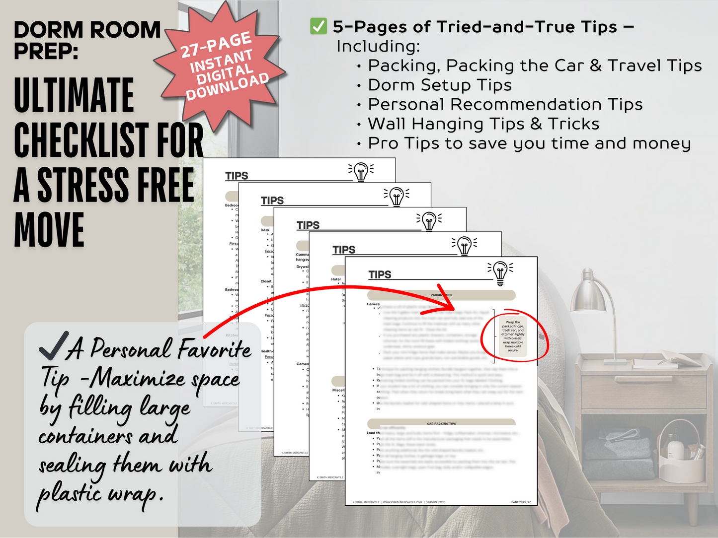 Dorm Room Prep: Ultimate Checklist For a Stress Free Move (Digital Download)