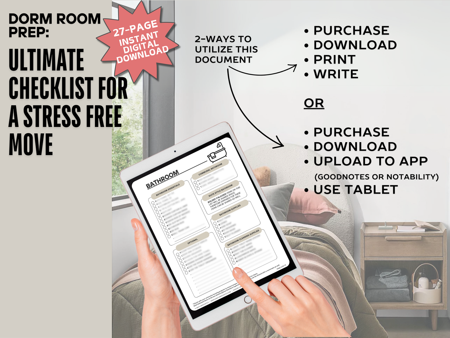Dorm Room Prep: Ultimate Checklist For a Stress Free Move (Digital Download)