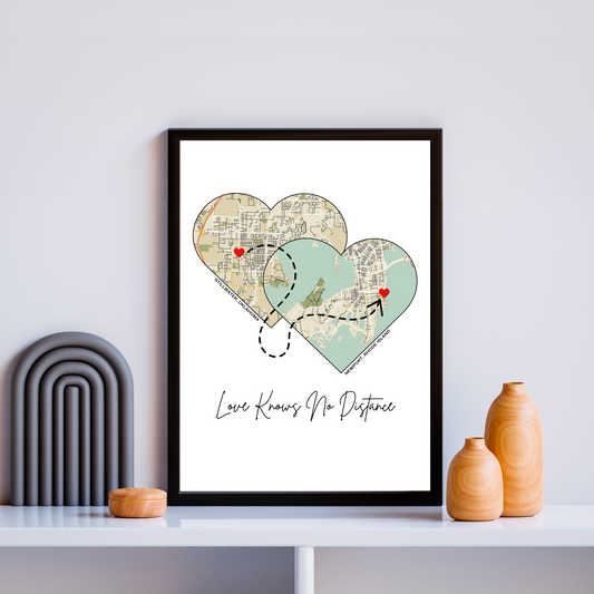Love Knows No Distance Custom Map Prints