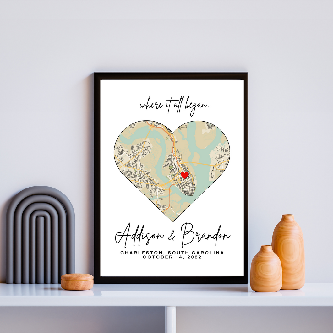 Where It All Began Custom Map Prints (any location, any city, any address)